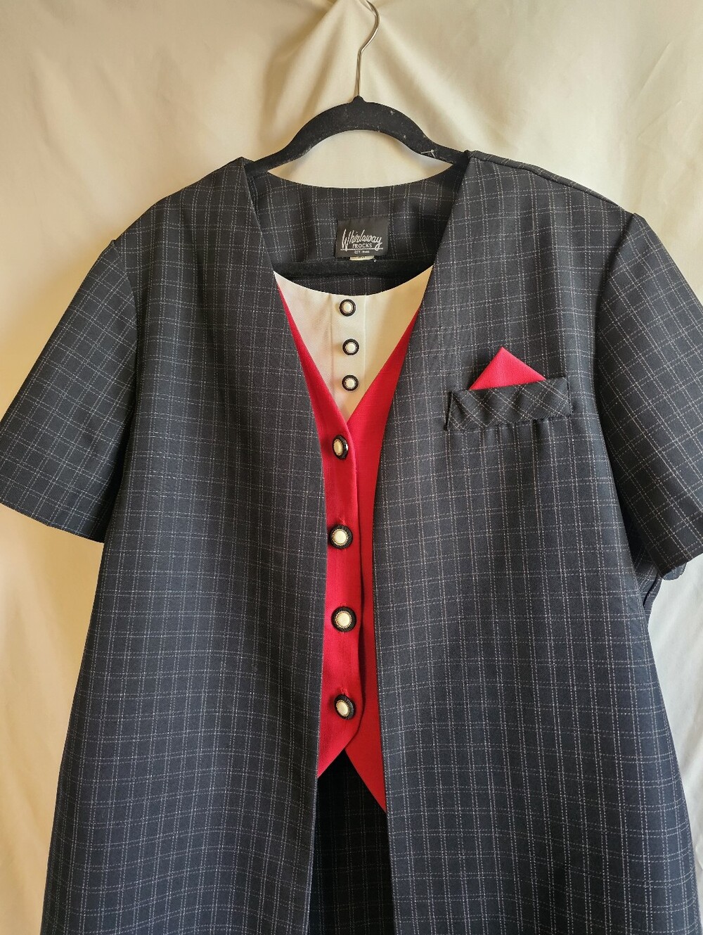 Vintage Woolblend Navy Checked Blazer with Red Trim 20